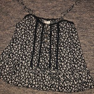 Black, flower printed spaghetti strap top